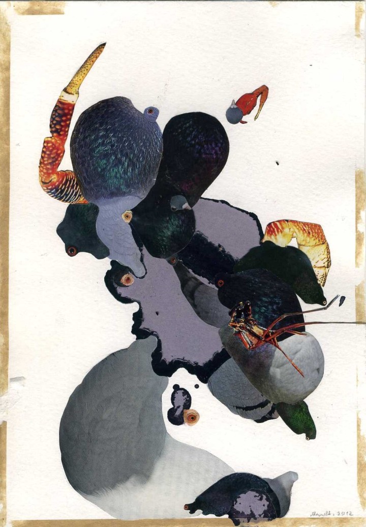 Collage, 15cm x 20cm, Zeitschriftenausschnitte und Aquarellfarbe auf Papier, 2012