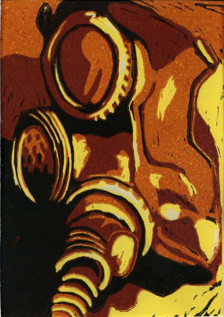 mehrfarbiger Linoldruck, 14,5cm x 21,5cm, Linoldruckfarbe auf Papier, 2007